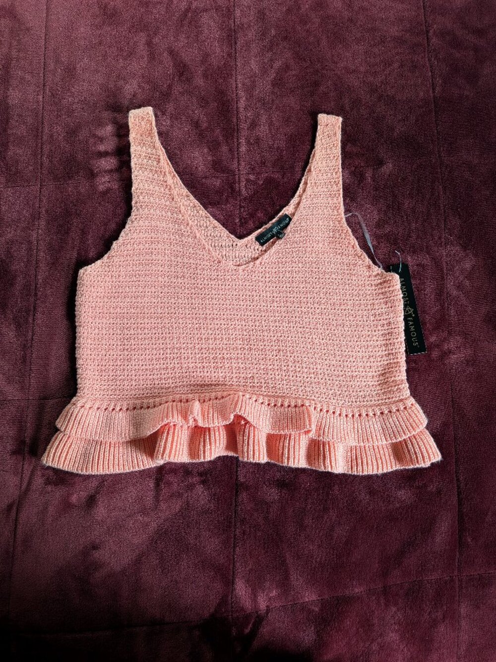 NWT Almost Famous Pink Textured Sweater Knit Ruffle Tank Top Size L